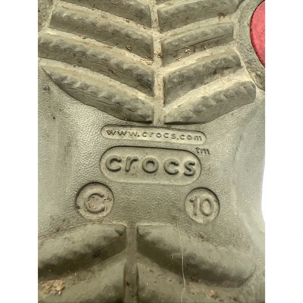 Crocs Kids Clogs Shoes Size C 10 Navy Greenish-Gray W/ Red Adjustable Back Strap